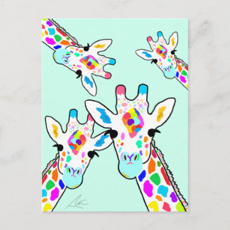 Giraffe Familie met hand-schilderen Kunstmint Groe Briefkaart