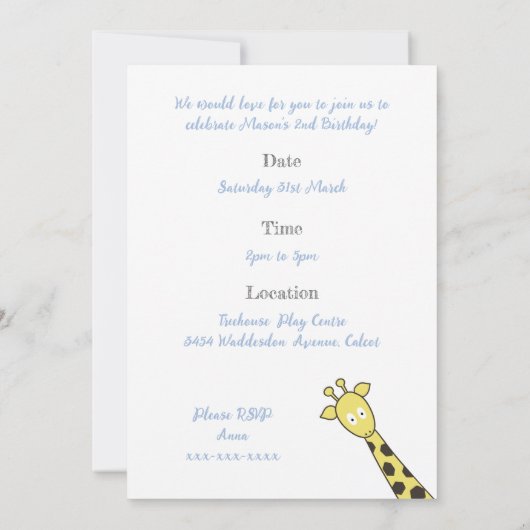 Giraffe Familie Verjaardag Uitnodiging (Achterkant)