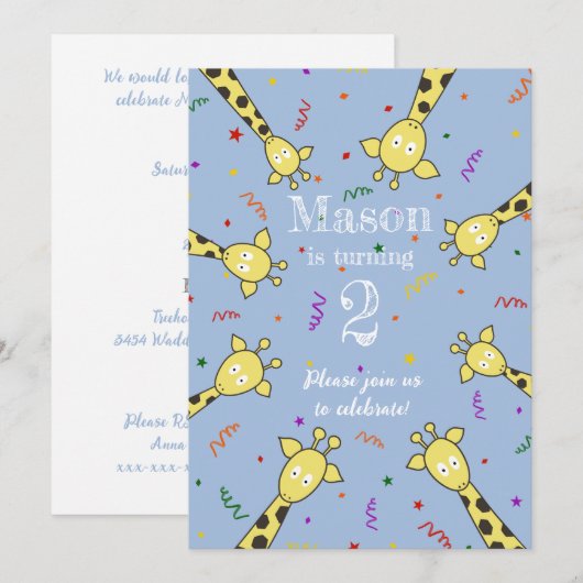 Giraffe Familie Verjaardag Uitnodiging (Voorkant / Achterkant)