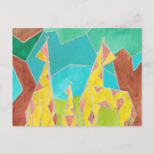 Giraffe Familie Waterverf Kunst Briefkaart