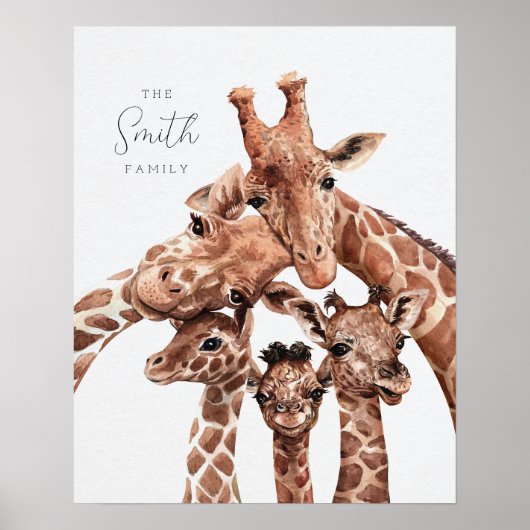 Giraffe-familieportret Familie Vijf, Safari-decora Poster (Voorkant)