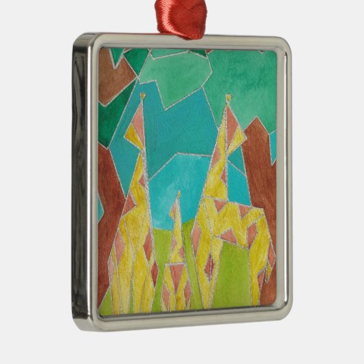 Giraffe Family Original Abstract Art Metalen Ornament (Rechts)