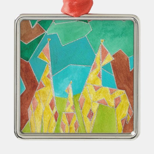 Giraffe Family Original Abstract Art Metalen Ornament (Voorkant)