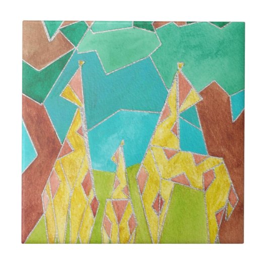 Giraffe Family Original Abstract Art Tegeltje (Voorkant)