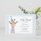 Giraffe Feest Beest Verjaardagsuitnodiging – Blauw Kaart (Staand voorkant)