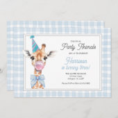 Giraffe Feest Beest Verjaardagsuitnodiging – Blauw Kaart (Voorkant / Achterkant)