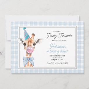 Giraffe Feest Beest Verjaardagsuitnodiging – Blauw Kaart