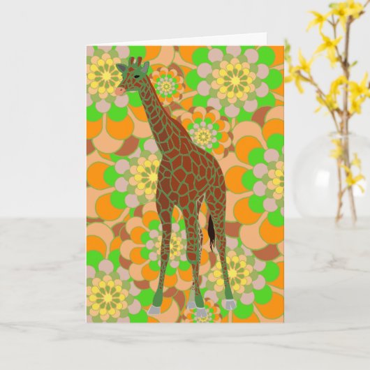 Giraffe First Birthday Kaart (Gele Bloem)