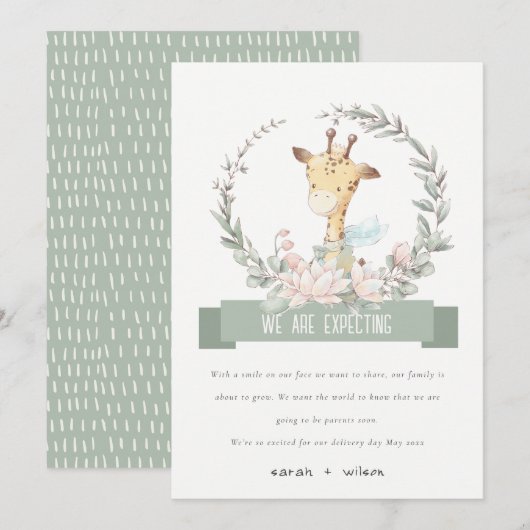 Giraffe Floral Baby Zwangerschap Kaart (Voorkant / Achterkant)