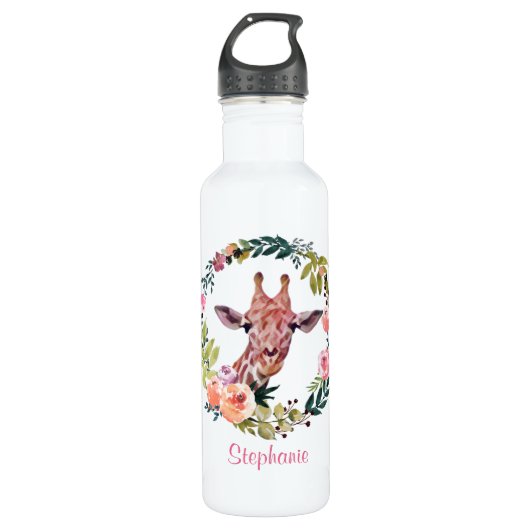  Giraffe Floral Waterverf op maat Waterfles (Voorkant)
