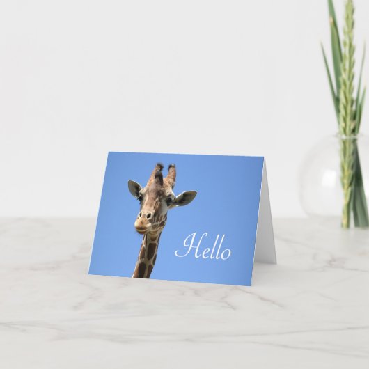 Giraffe Foto Cute Hallo Blue Kaart (Voorkant)
