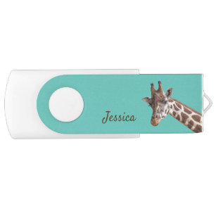 Giraffe Foto op Blauwgroen persoonlijke naam USB Stick