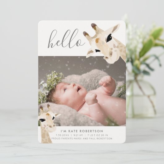 Giraffe Fotocollage Geboorteaankondiging Kaart (Staand voorkant)