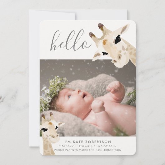 Giraffe Fotocollage Geboorteaankondiging Kaart (Voorkant)