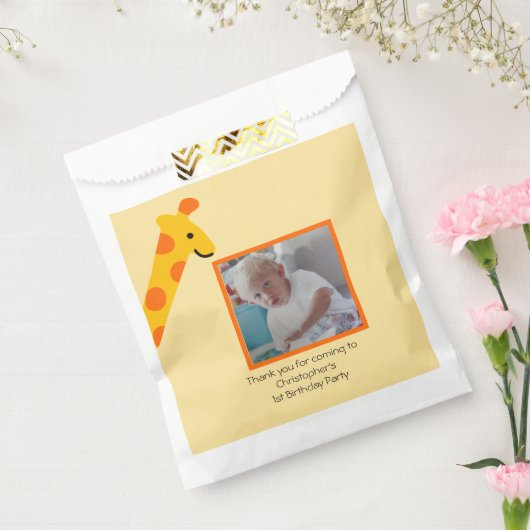 Giraffe Foto's 1e verjaardag Uitnodiging Bedankzakje (Gezegeld)