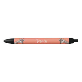 Giraffe Foto's op Salmon Pink Gepersonaliseerde na Zwarte Inkt Pen