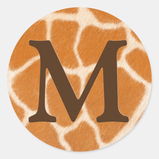 Giraffe Fur Animal Print Dark Brown Monogramed Ronde Sticker (Voorkant)