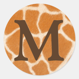 Giraffe Fur Animal Print Dark Brown Monogramed Ronde Sticker