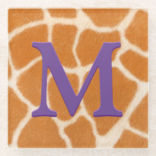 Giraffe Fur Animal Print Donkere Paarse monogramme Glazen Onderzetter