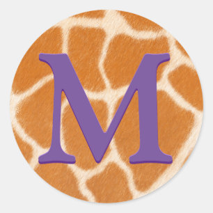 Giraffe Fur Animal Print Donkere Paarse monogramme Ronde Sticker