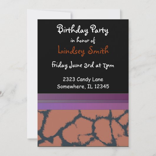 Giraffe Fur Pattern Birthday Invitation Kaart (Voorkant)