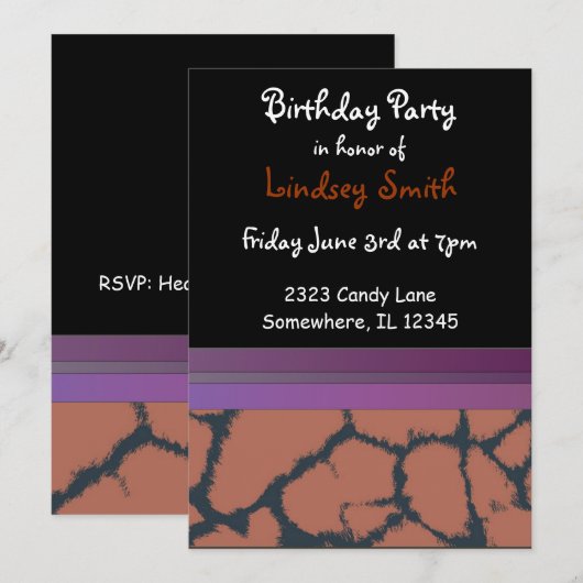 Giraffe Fur Pattern Birthday Invitation Kaart (Voorkant / Achterkant)