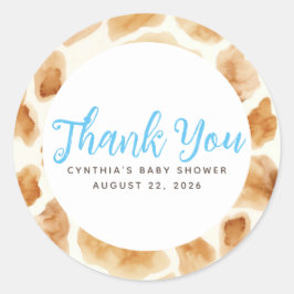 Giraffe Fur Print Cute Brown Blue Hartelijk dank Ronde Sticker