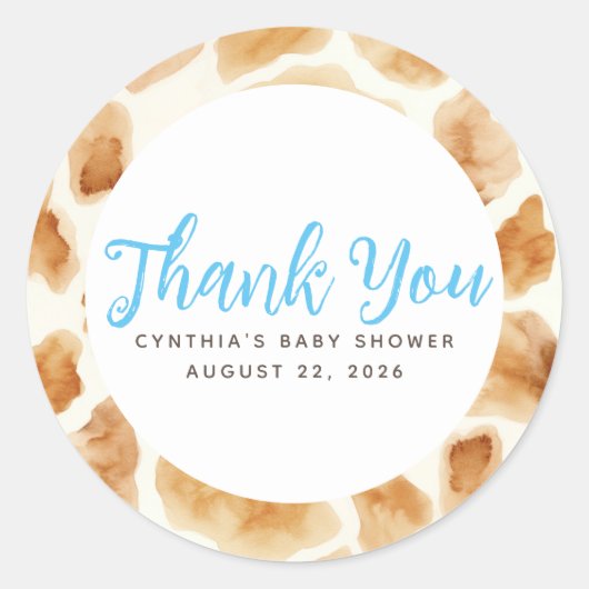 Giraffe Fur Print Cute Brown Blue Hartelijk dank Ronde Sticker (Voorkant)