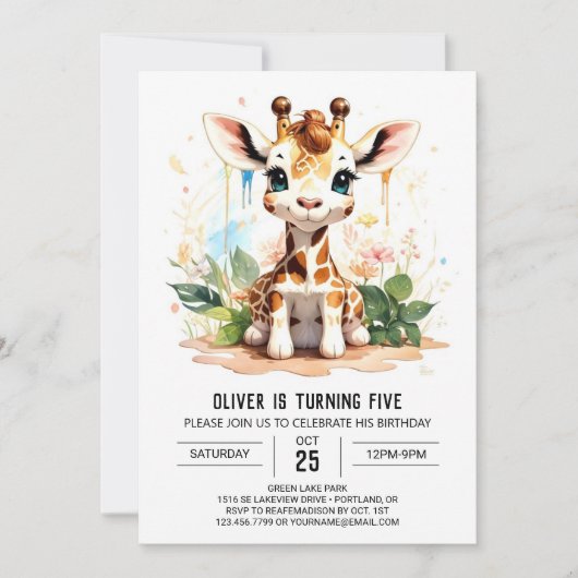 Giraffe Galore Safari Verjaardagsuitnodiging Kaart (Voorkant)