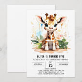 Giraffe Galore Safari Verjaardagsuitnodiging Kaart (Voorkant / Achterkant)