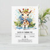 Giraffe Galore Schattigee Safari Verjaardag Kaart (Staand voorkant)