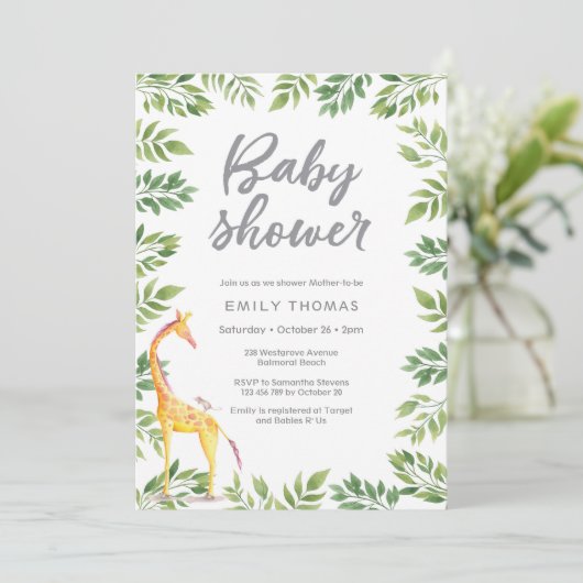 Giraffe geel Baby shower Uitnodiging (Staand voorkant)