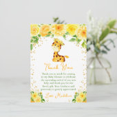 Giraffe Geel Bloemen Baby shower Bedankkaart (Staand voorkant)