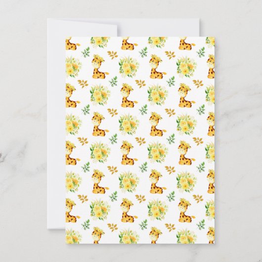 Giraffe Geel Bloemen Baby shower Bedankkaart (Achterkant)