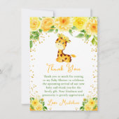 Giraffe Geel Bloemen Baby shower Bedankkaart (Voorkant)