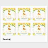 Giraffe Geel Bloemen Baby shower Dank u Vierkante Sticker (Vel)