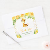 Giraffe Geel Bloemen Baby shower Dank u Vierkante Sticker (Envelop)