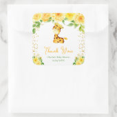 Giraffe Geel Bloemen Baby shower Dank u Vierkante Sticker (Tas)