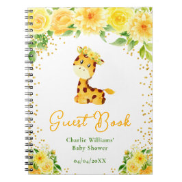 Giraffe Geel Bloemen Baby shower Gastenboek Notitieboek