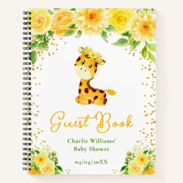 Giraffe Geel Bloemen Baby shower Gastenboek Notitieboek