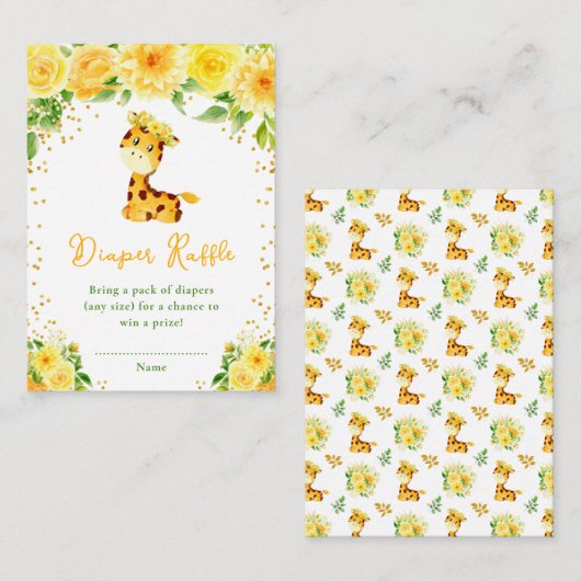 Giraffe Geel Bloemen Baby shower Luier Raffle Informatiekaartje (Voorkant / Achterkant)