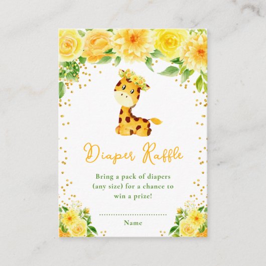 Giraffe Geel Bloemen Baby shower Luier Raffle Informatiekaartje (Voorkant)