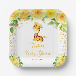Giraffe Geel Bloemen Baby shower Papieren Bordje
