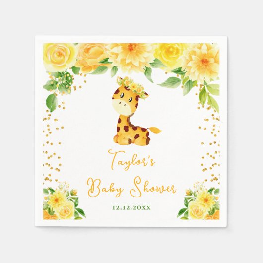 Giraffe Geel Bloemen Baby shower Servet (Voorkant)