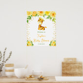 Giraffe Geel Bloemen Baby shower Welkom Poster (Keuken)