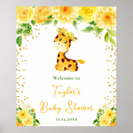 Giraffe Geel Bloemen Baby shower Welkom Poster