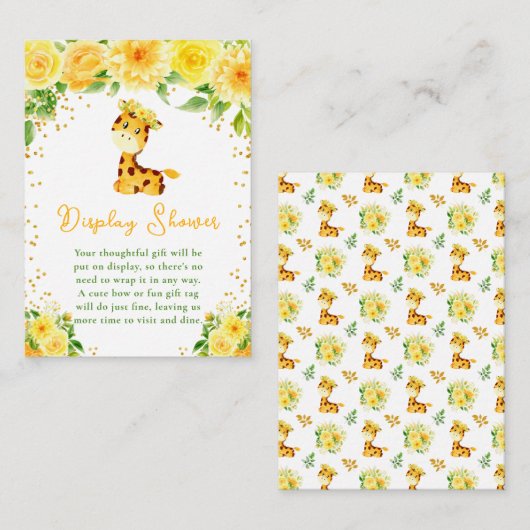 Giraffe Geel Bloemen Display Baby shower Informatiekaartje (Voorkant / Achterkant)