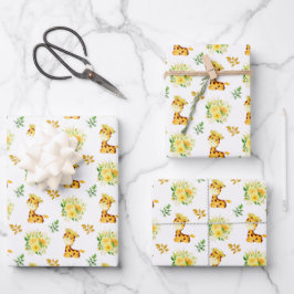 Giraffe Geel Bloemen Inpakpapier Vel