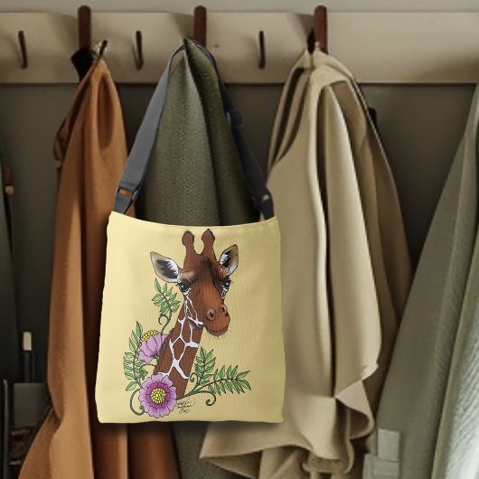 Giraffe Geel Portretbloem Crossbody Tas