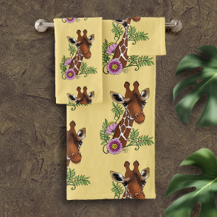 Giraffe Geel Portretbloemen Bad Handdoek